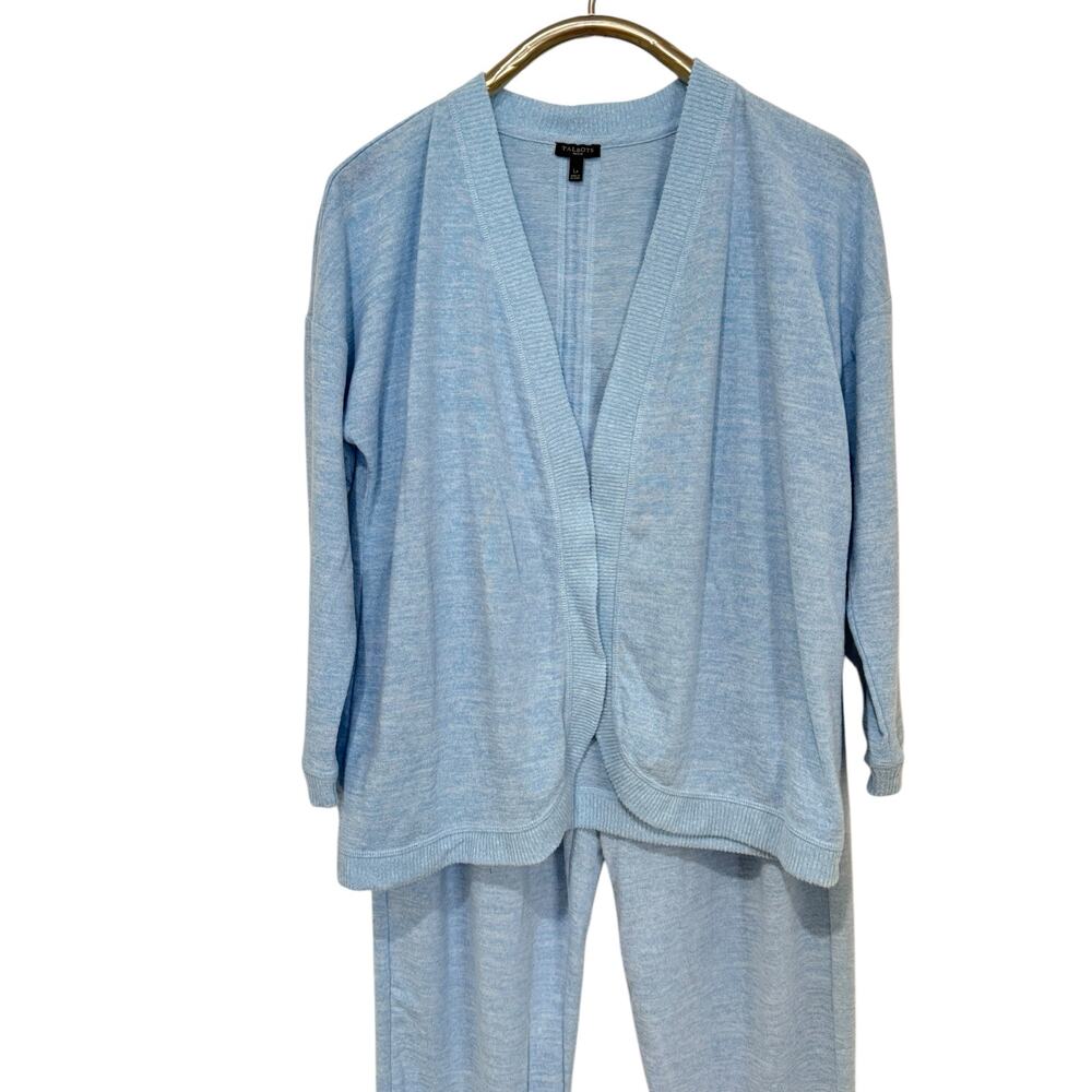 Talbots Petites Blue Brush Melange Cinched Cardigan & Pants LP L - Picture 2 of 10